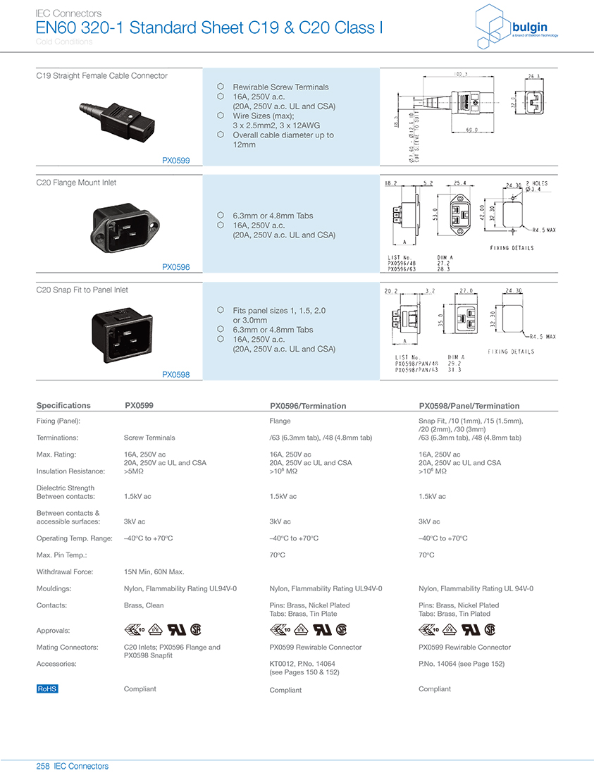 PX0599系列直型內(nèi)螺紋 C19 IEC 連接器技術參數(shù)